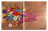 Pom Pom Posy Installation for Daisy Green Restaurant, London by Louise Dear, Painting, mixed media gloss paint and gold copper leaf on aluminium