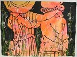 hangin' out by Louise Dear, Painting, mixed media on handmade paper