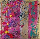 ooh yeah! by Louise Dear, Painting, mixed media gloss paint and gold leaf on aluminium