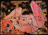 pearl necklace by Louise Dear, Painting, mixed media glitters and glosses on handmade paper