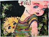 peek a boo by Louise Dear, Painting, glitters and glosses on handmade paper / un-framed