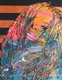 yaya (moody blue) by Louise Dear, Painting, glitters and gloss paint on aluminium