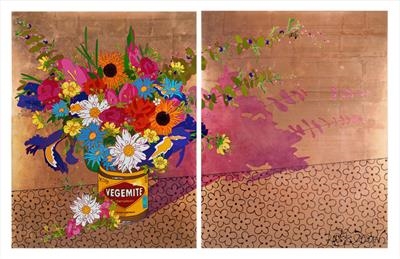 Pom Pom Posy Installation for Daisy Green Restaurant, London by Louise Dear, Painting, mixed media gloss paint and gold copper leaf on aluminium